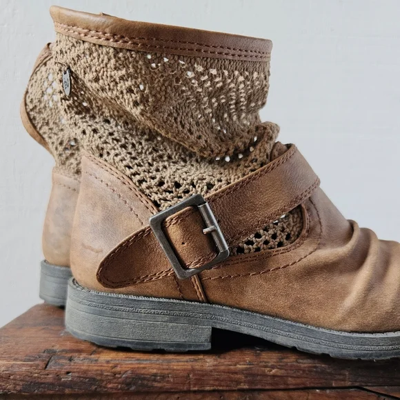 Slouchy moto boot - leather & crochet, Cognac, Women's size 9. - Picture 6 of 10